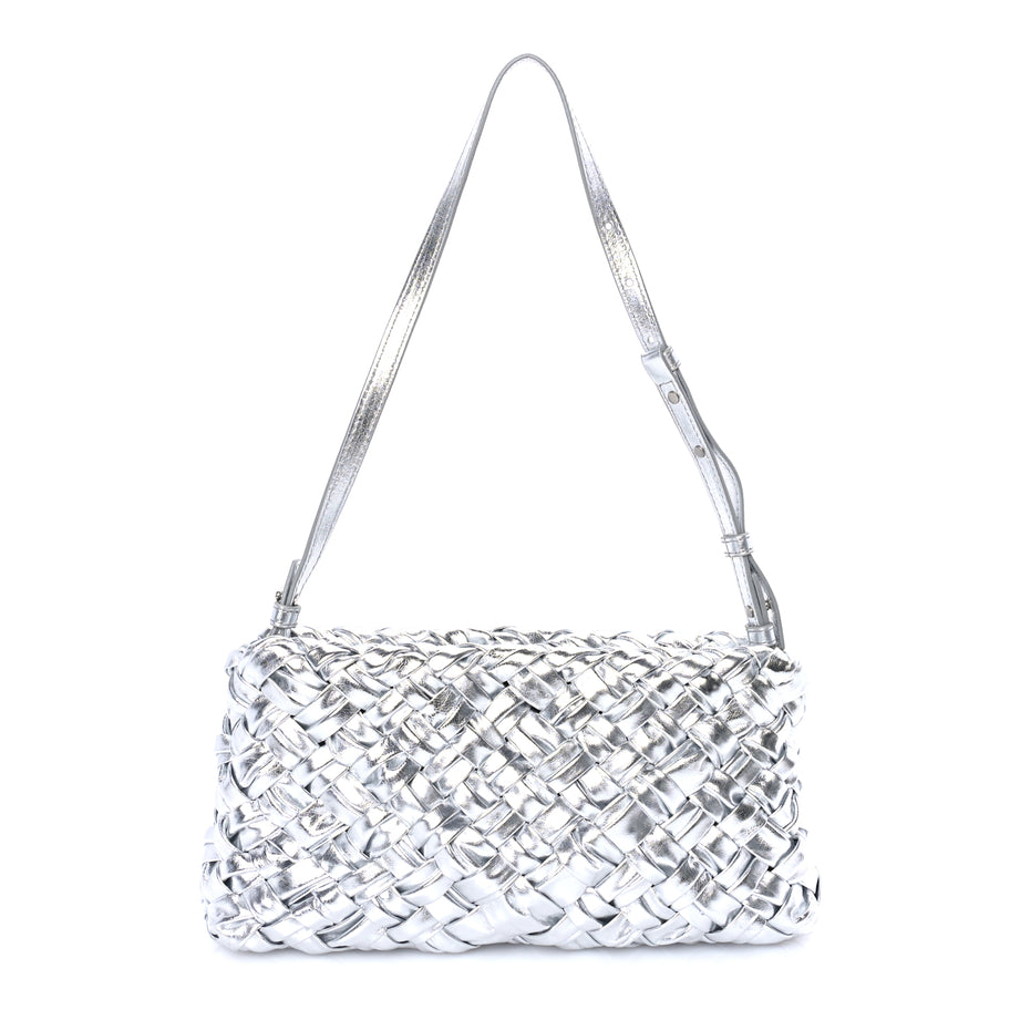 Bottega Veneta Calfskin Intrecciato Kalimero Cha-Cha Clutch  Silver Image 1