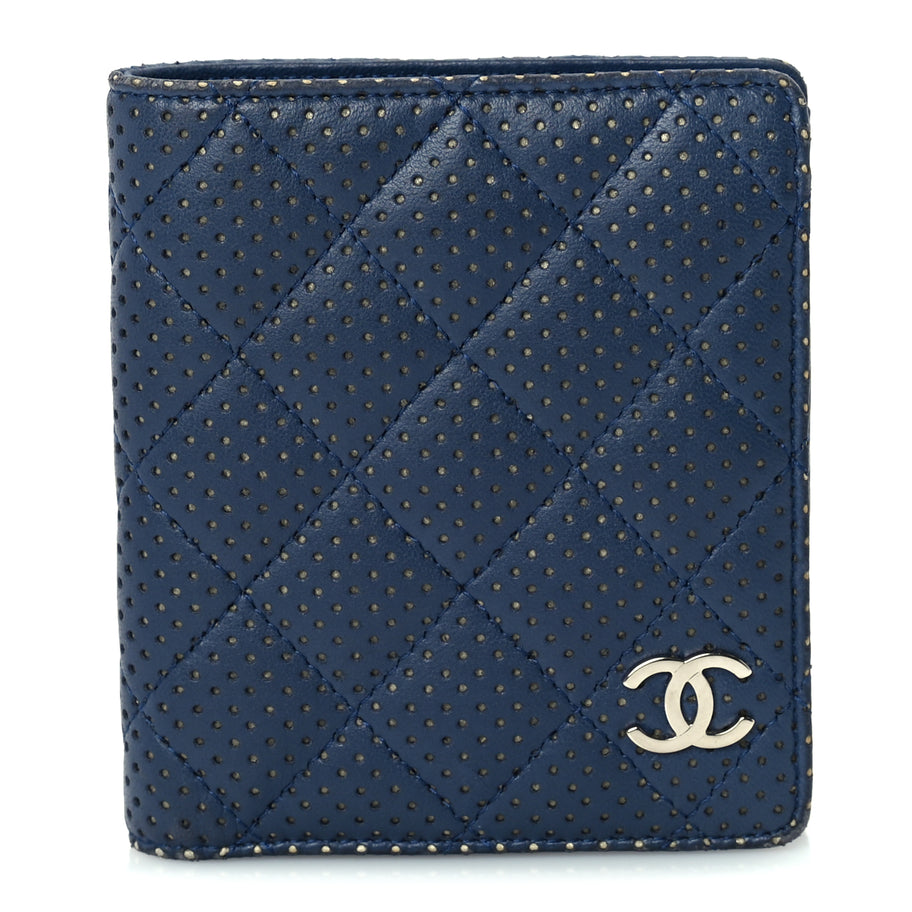 Chanel Perforated Lambskin Quilted Bifold Compact Wallet  Navy Image 1