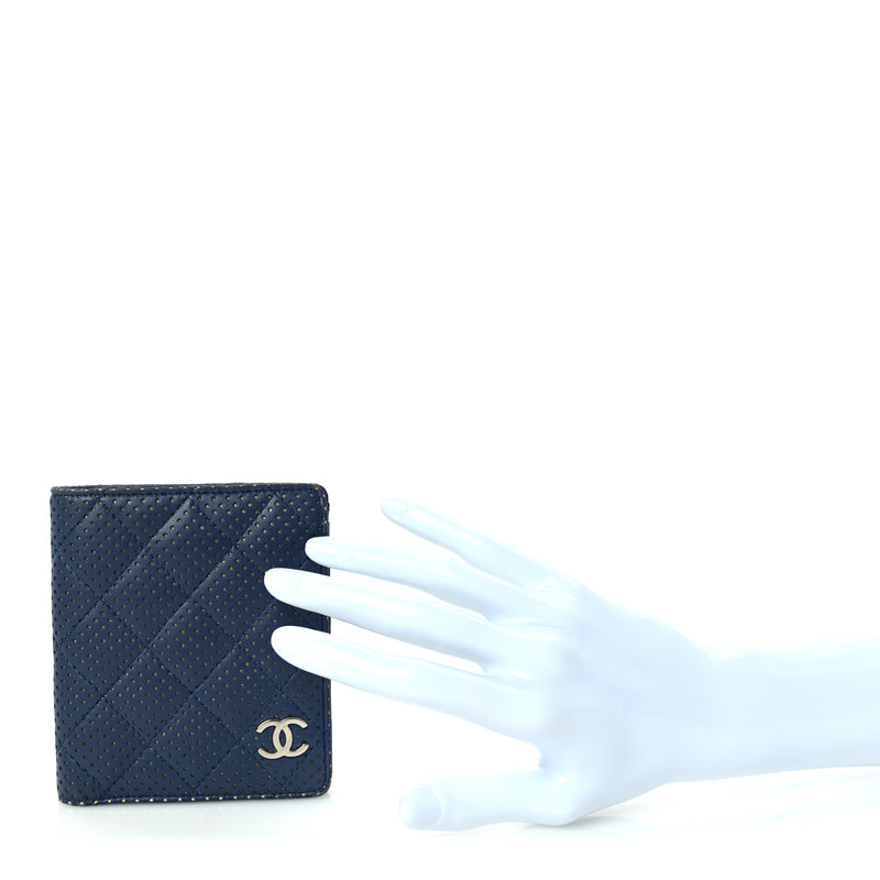 Chanel Perforated Lambskin Quilted Bifold Compact Wallet  Navy