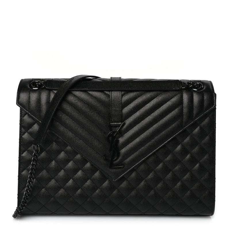  Saint Laurent Grain De Poudre Textured Mixed Matelasse Large Triquilt Monogram Monochrome Satchel Black