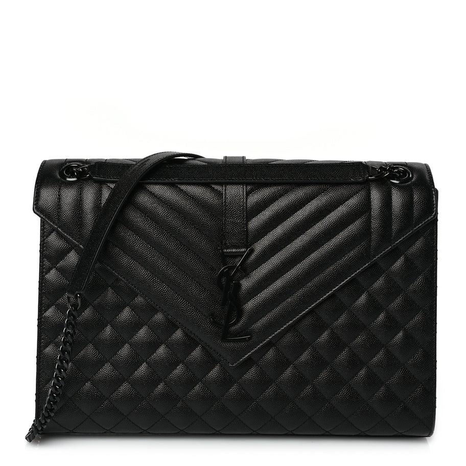 Saint Laurent Grain De Poudre Textured Mixed Matelasse Large Triquilt Monogram Monochrome Satchel Black Image 1