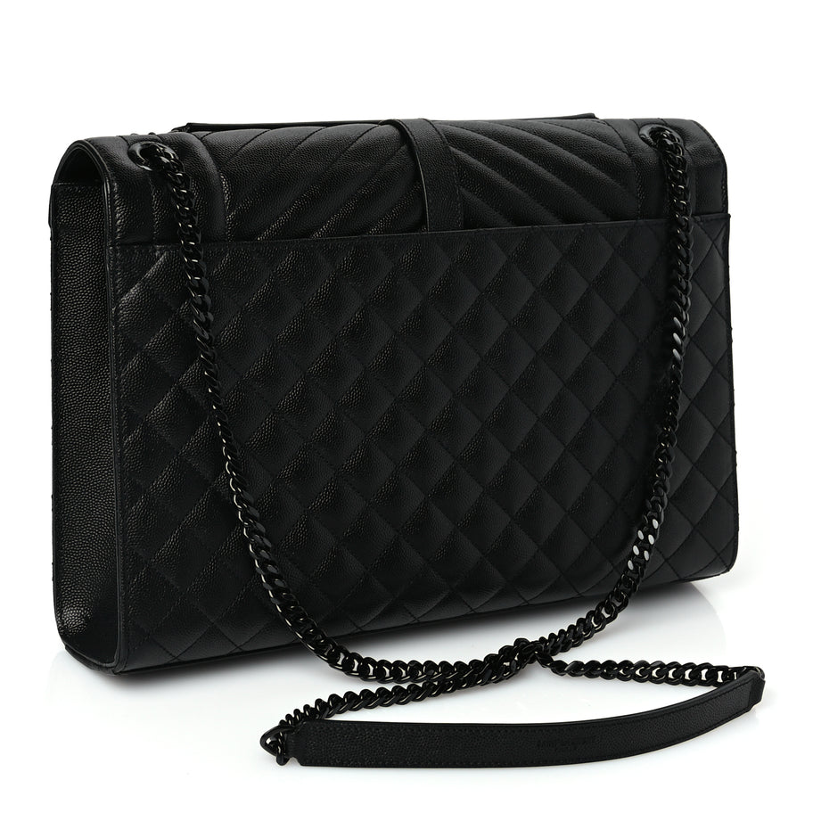 Saint Laurent Grain De Poudre Textured Mixed Matelasse Large Triquilt Monogram Monochrome Satchel Black Image 2