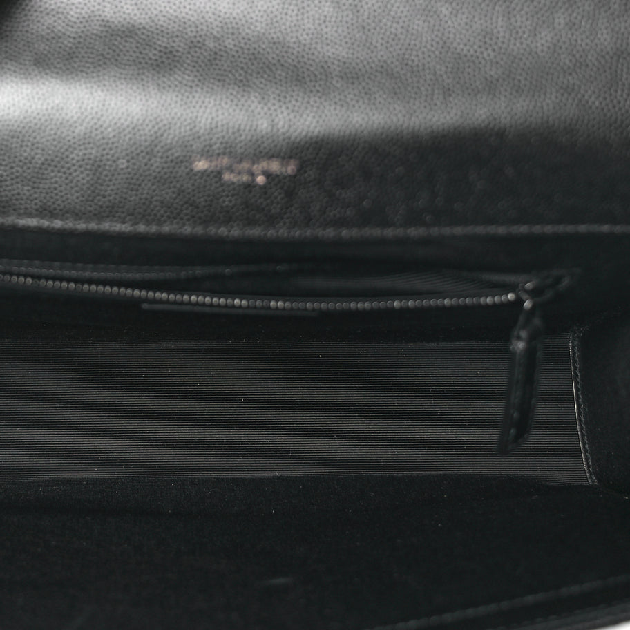 Saint Laurent Grain De Poudre Textured Mixed Matelasse Large Triquilt Monogram Monochrome Satchel Black Image 4