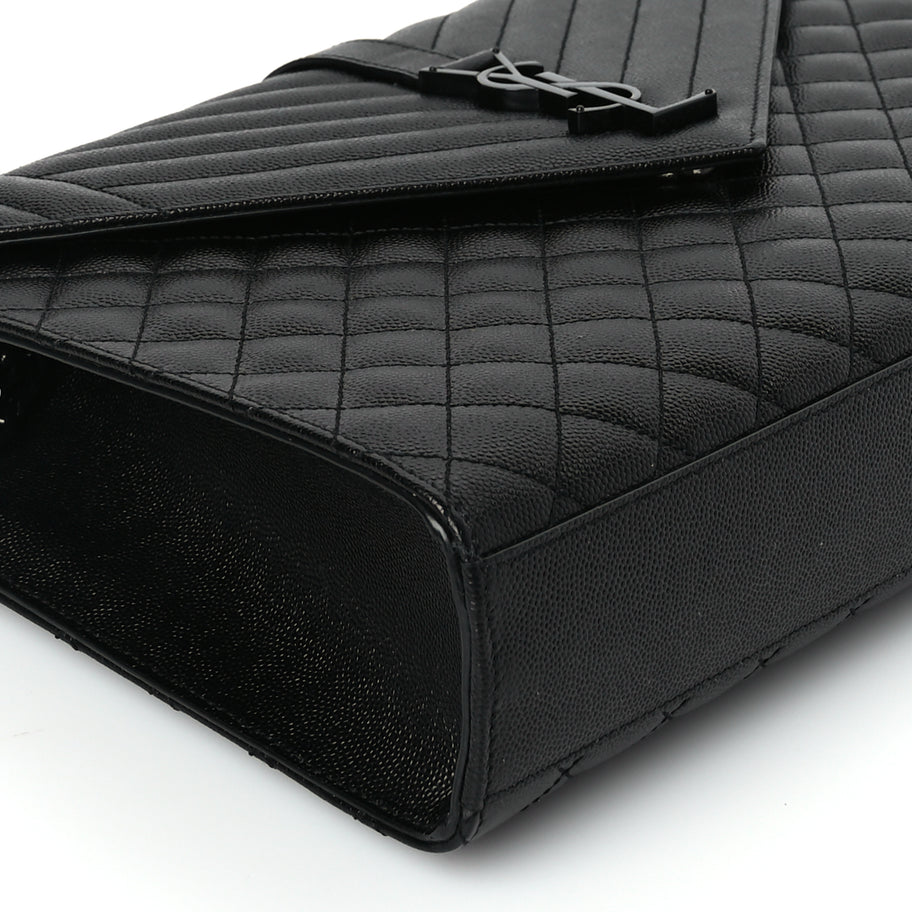 Saint Laurent Grain De Poudre Textured Mixed Matelasse Large Triquilt Monogram Monochrome Satchel Black Image 7