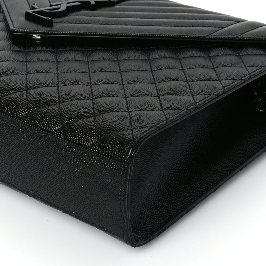 Saint Laurent Grain De Poudre Textured Mixed Matelasse Large Triquilt Monogram Monochrome Satchel Black Image 8