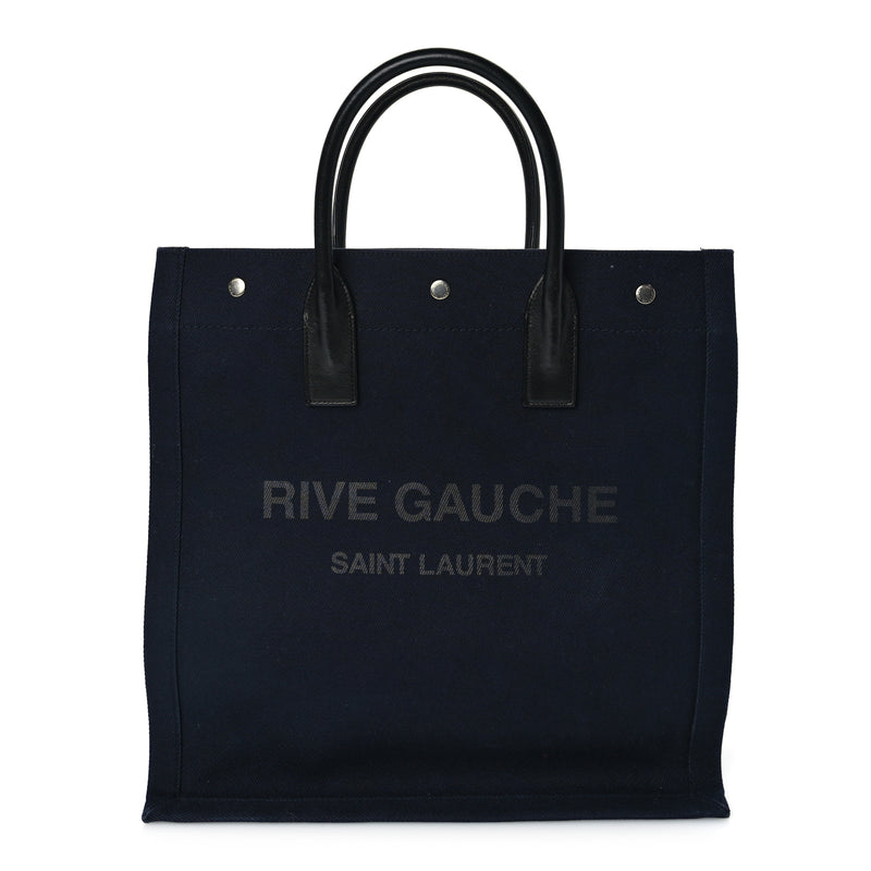  Saint Laurent Canvas Calfskin Rive Gauche North South Noe Tote Navy Black