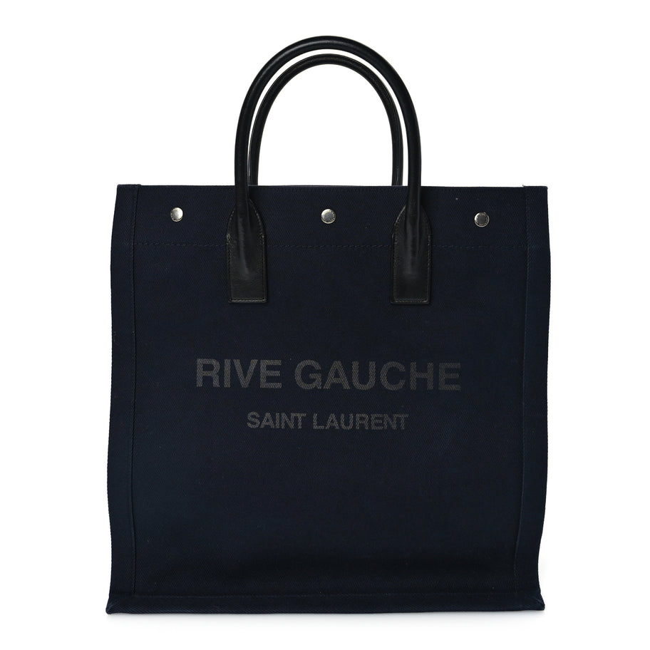 Saint Laurent Canvas Calfskin Rive Gauche North South Noe Tote Navy Black Image 1