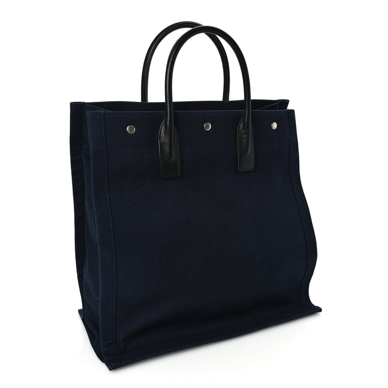  Saint Laurent Canvas Calfskin Rive Gauche North South Noe Tote Navy Black