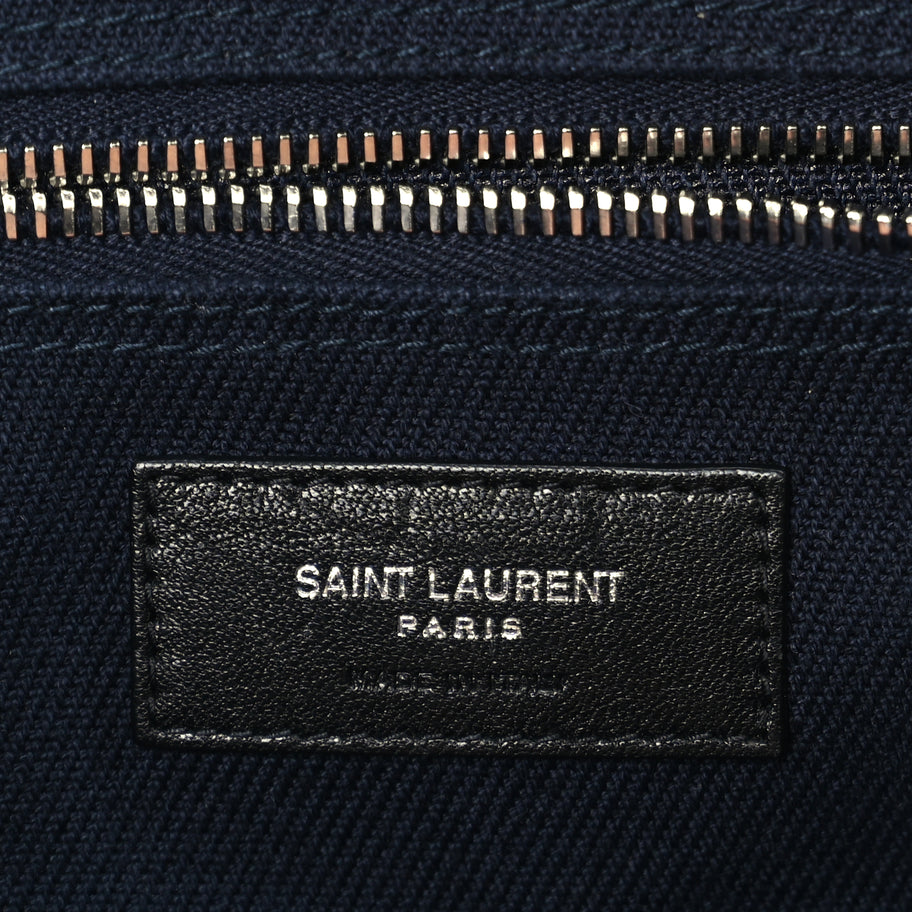 Saint Laurent Canvas Calfskin Rive Gauche North South Noe Tote Navy Black Image 5