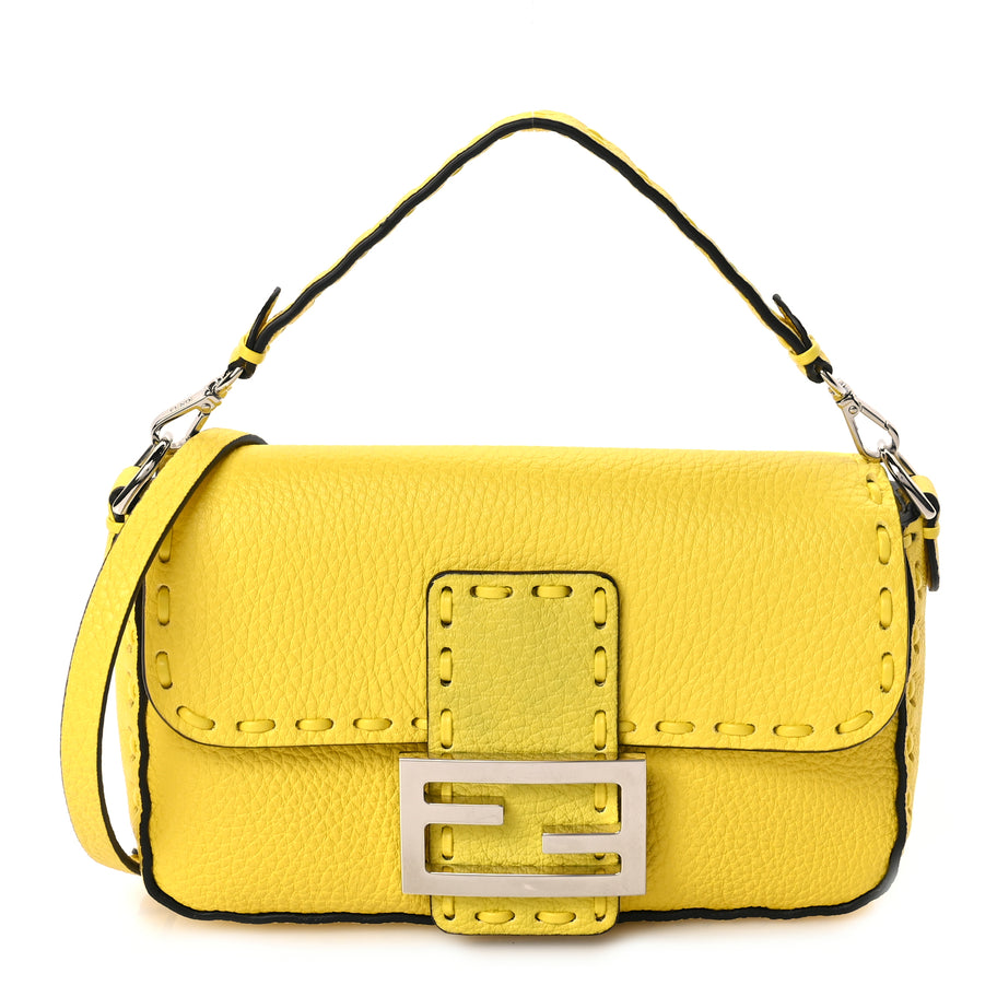 Fendi Cuoio Roma Sellerissima Nappa Sintetica Tape Stitch Mini Baguette Acid Yellow Image 1