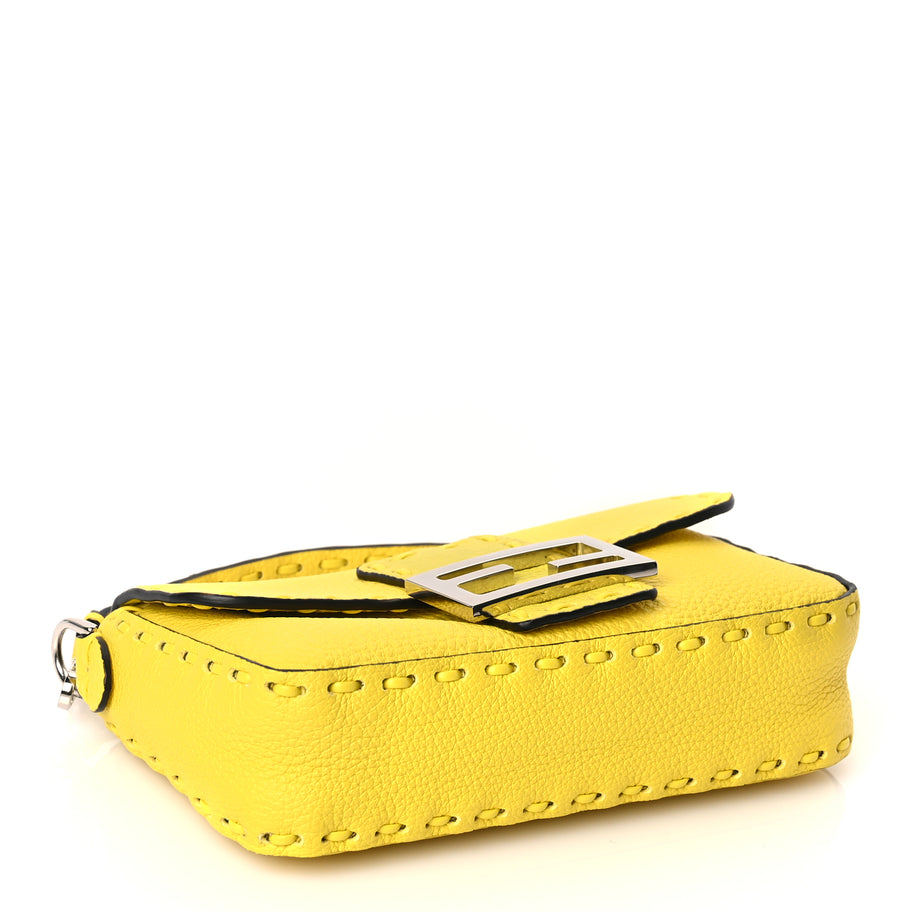 Fendi Cuoio Roma Sellerissima Nappa Sintetica Tape Stitch Mini Baguette Acid Yellow Image 3