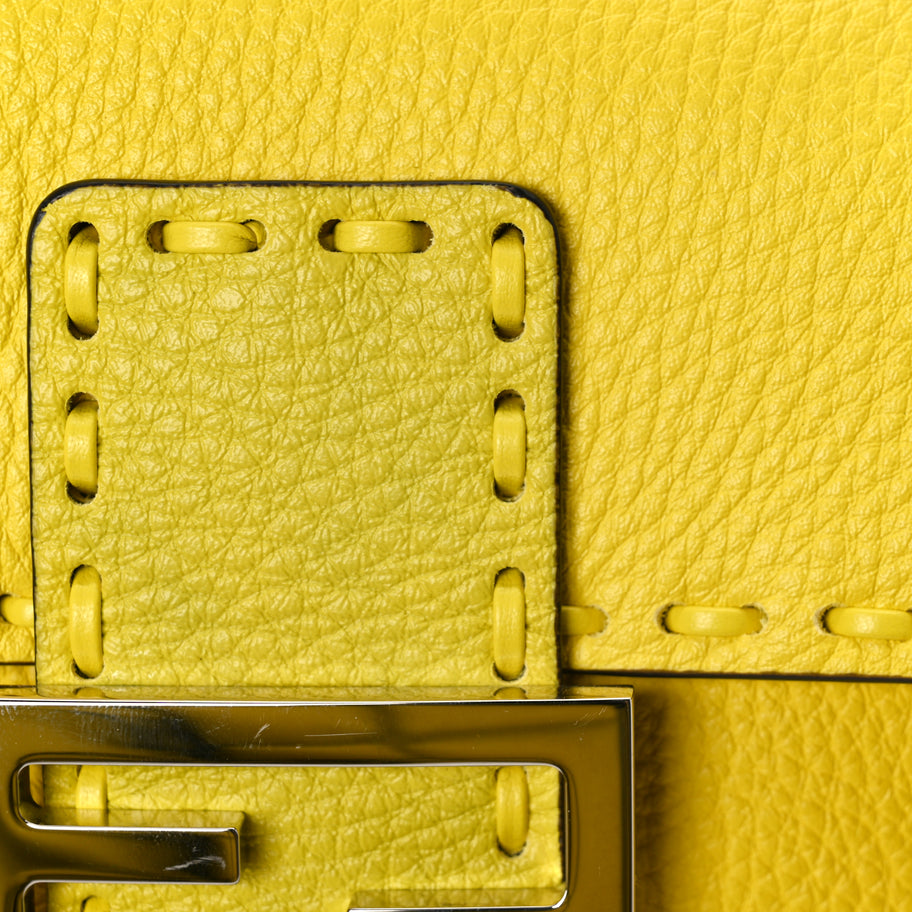 Fendi Cuoio Roma Sellerissima Nappa Sintetica Tape Stitch Mini Baguette Acid Yellow Image 6