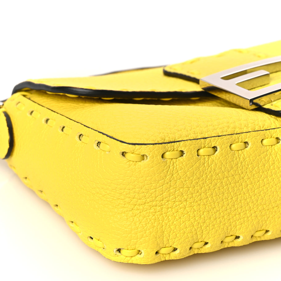 Fendi Cuoio Roma Sellerissima Nappa Sintetica Tape Stitch Mini Baguette Acid Yellow Image 7