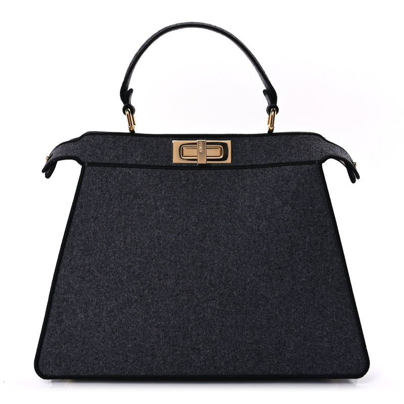  Fendi Melange Flannel Satin Threaded Edge Medium Peekaboo I SEE U Satchel Grigio Bois de Rose