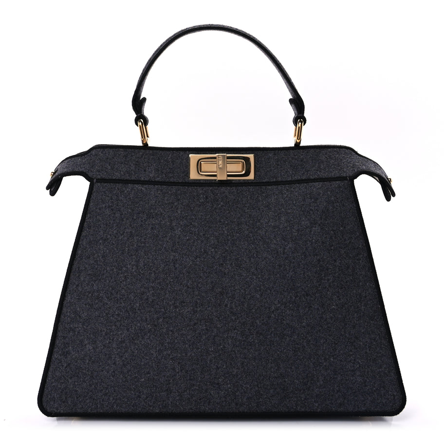 Fendi Melange Flannel Satin Threaded Edge Medium Peekaboo I SEE U Satchel Grigio Bois de Rose Image 1
