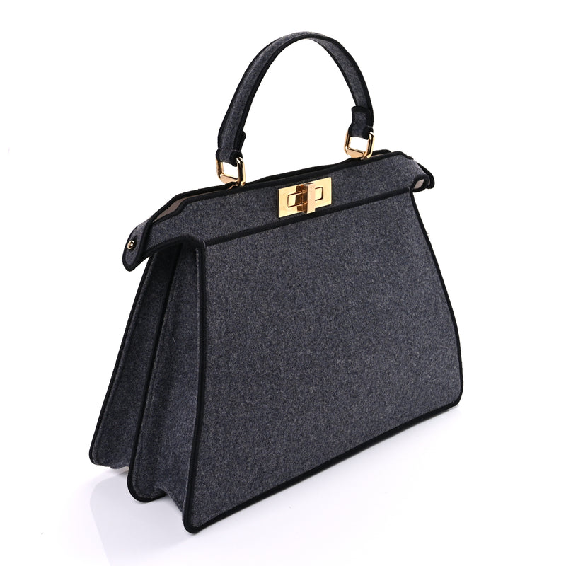  Fendi Melange Flannel Satin Threaded Edge Medium Peekaboo I SEE U Satchel Grigio Bois de Rose