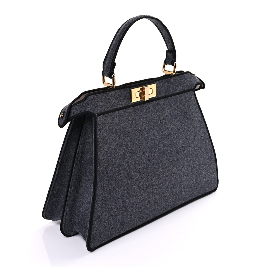 Fendi Melange Flannel Satin Threaded Edge Medium Peekaboo I SEE U Satchel Grigio Bois de Rose Image 2