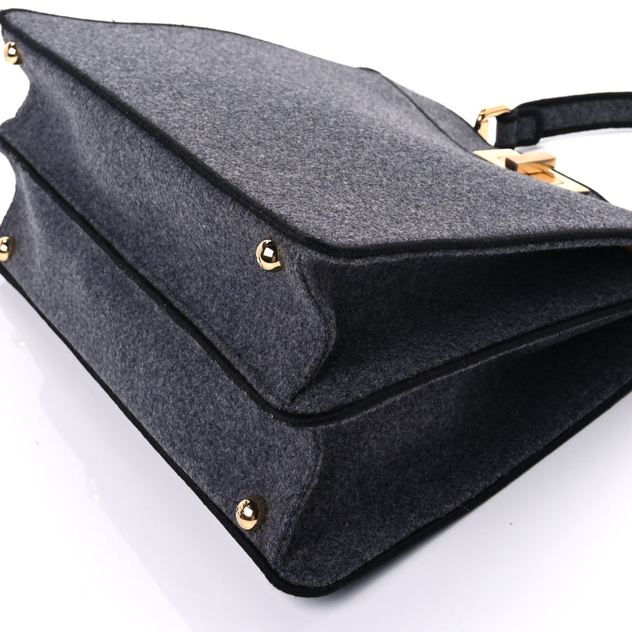 Fendi Melange Flannel Satin Threaded Edge Medium Peekaboo I SEE U Satchel Grigio Bois de Rose Image 8