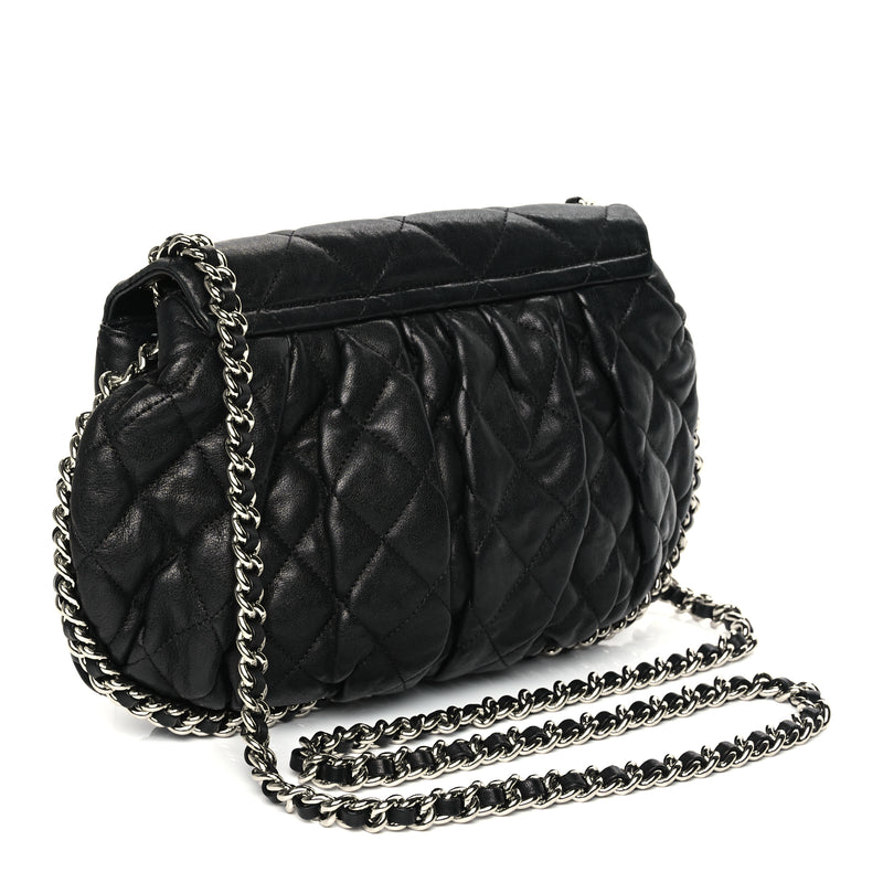  Chanel Washed Lambskin Quilted Medium Chain Around Messenger Black