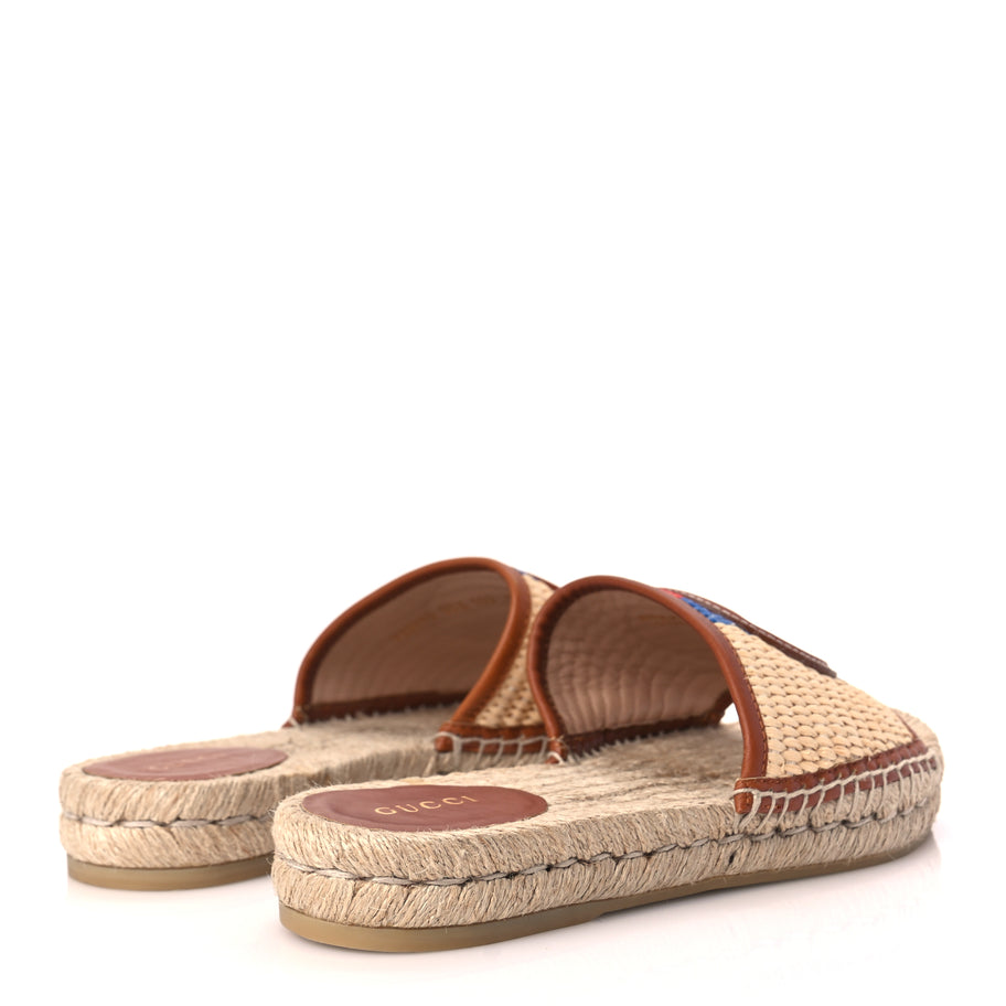 Gucci Raffia Interlocking G Flat Slide Espadrille Sandals 38.5 Harness Brown Image 5