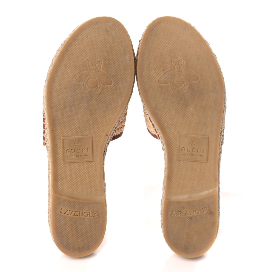 Gucci Raffia Interlocking G Flat Slide Espadrille Sandals 38.5 Harness Brown Image 6