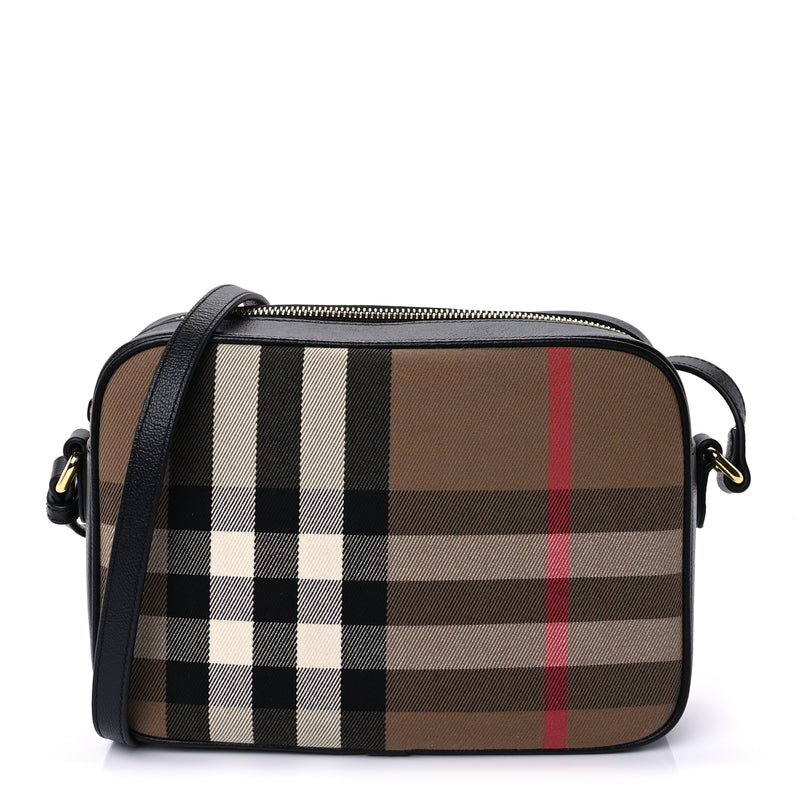  Burberry Calfskin House Check Medium Camera Bag Black
