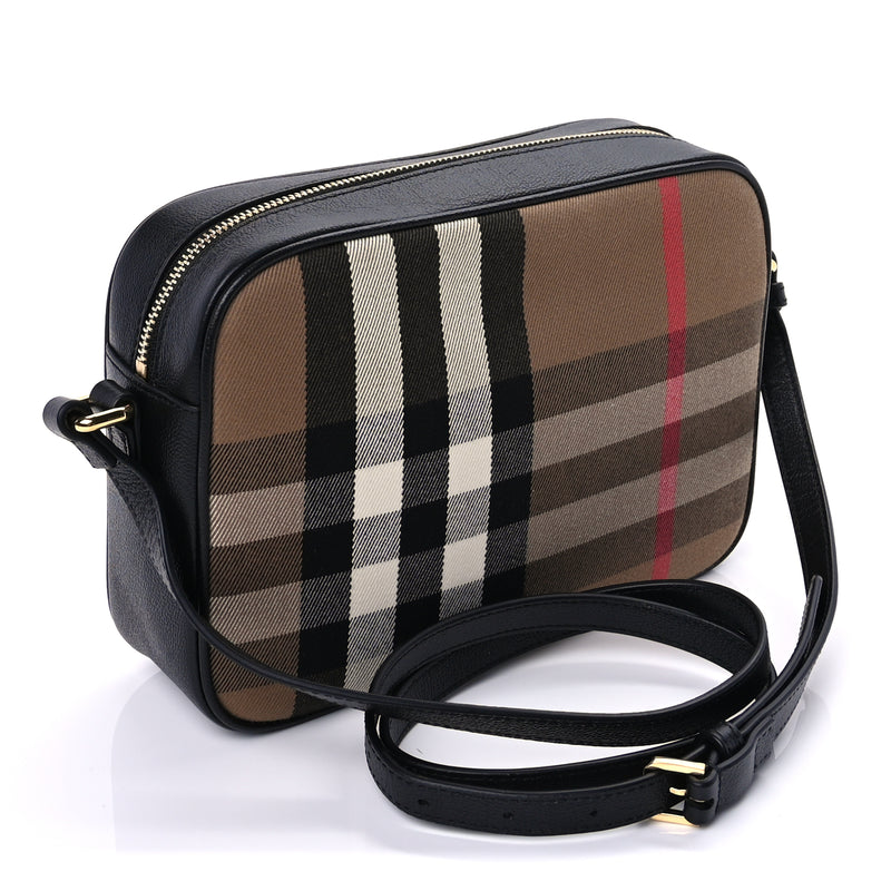  Burberry Calfskin House Check Medium Camera Bag Black
