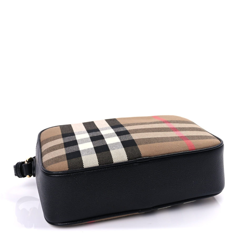 バッグ BURBERRY Burberry Calfskin House Check Medium Camera Bag Black | Luxe