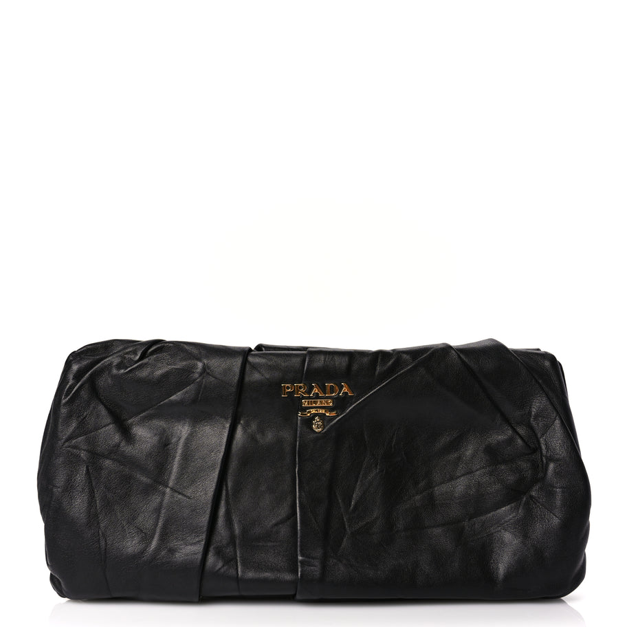 Prada Nappa Pleated Clutch Black Image 1