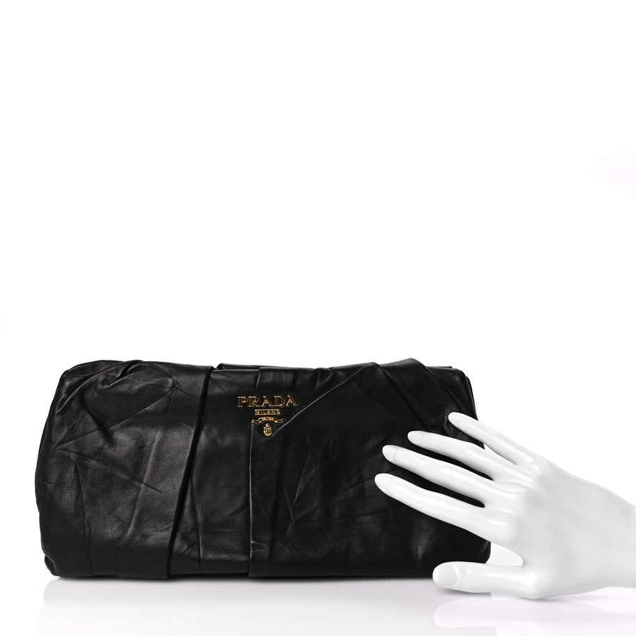 Prada Nappa Pleated Clutch Black Image 2