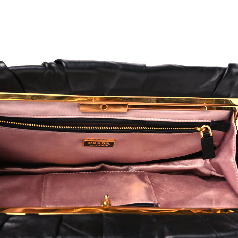 Prada Nappa Pleated Clutch Black Image 5