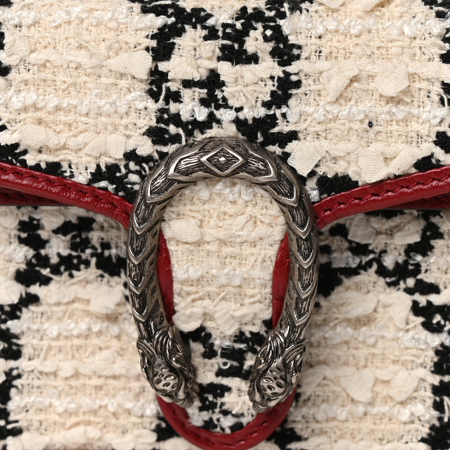 Gucci Tweed GG Monogram Super Mini Dionysus Shoulder Bag White Black Romantic Cherry Image 6