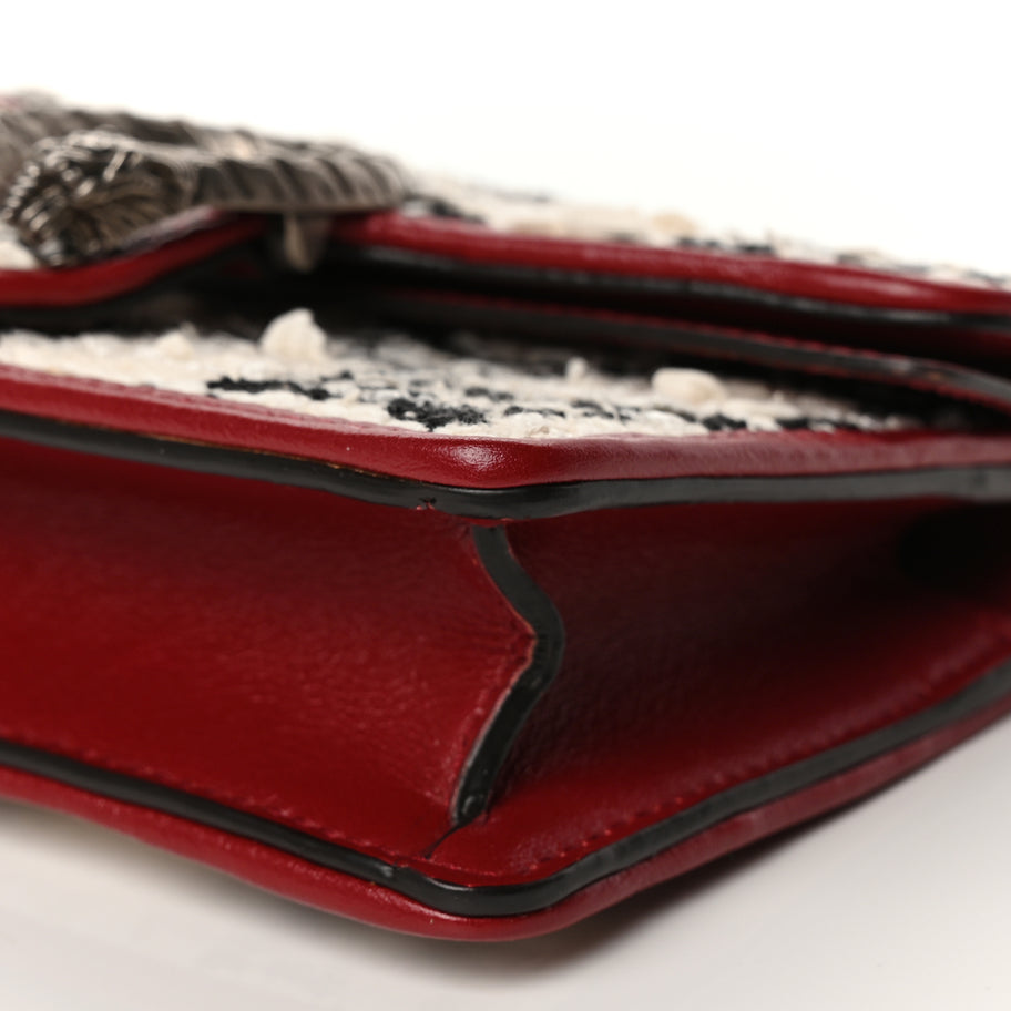 Gucci Tweed GG Monogram Super Mini Dionysus Shoulder Bag White Black Romantic Cherry Image 8