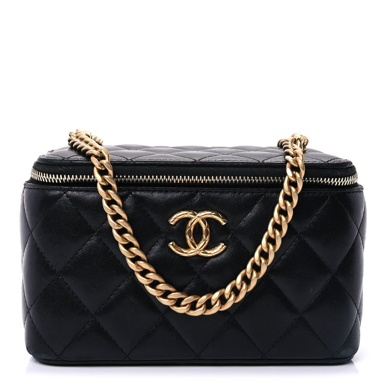  Chanel Lambskin Quilted Pearl Crush Small Vanity Case With Chain Black