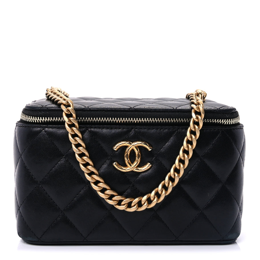 Chanel Lambskin Quilted Pearl Crush Small Vanity Case With Chain Black Image 1