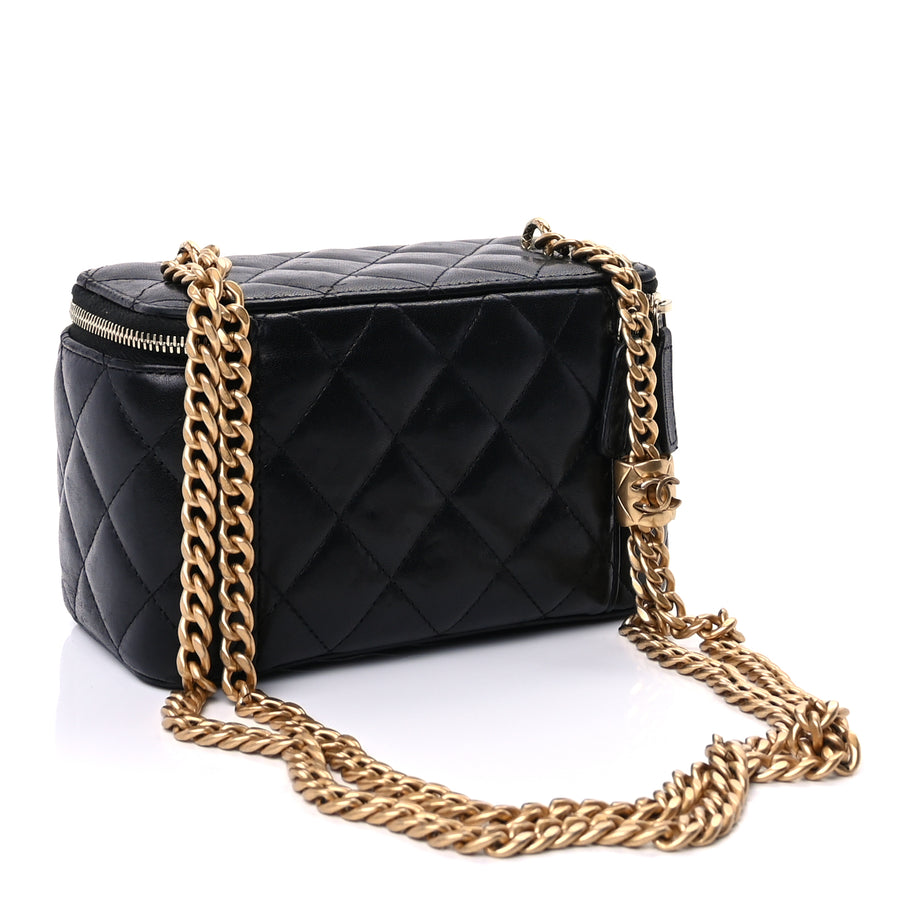 Chanel Lambskin Quilted Pearl Crush Small Vanity Case With Chain Black Image 2
