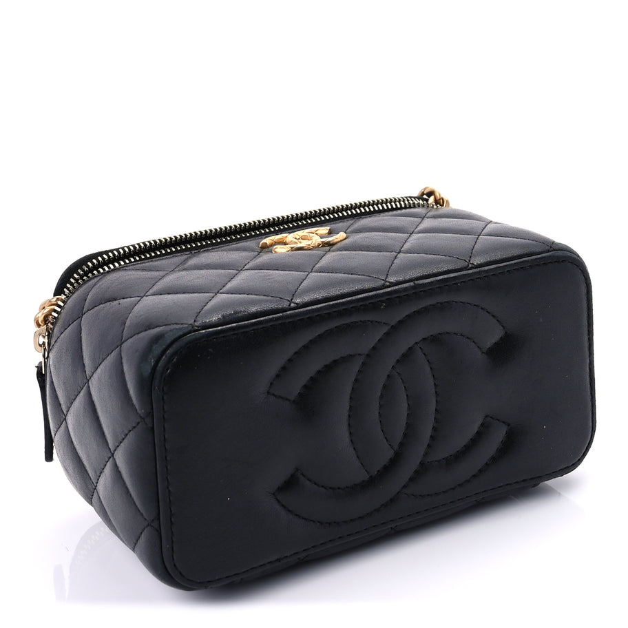 Chanel Lambskin Quilted Pearl Crush Small Vanity Case With Chain Black Image 3
