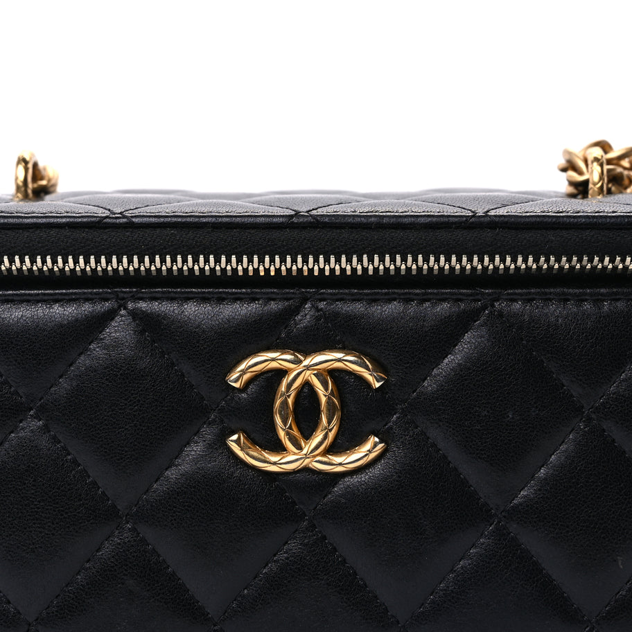 Chanel Lambskin Quilted Pearl Crush Small Vanity Case With Chain Black Image 6