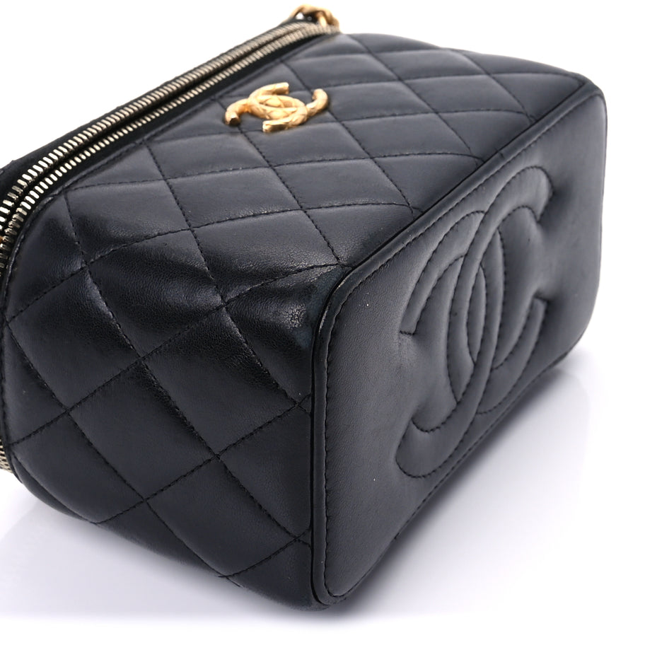 Chanel Lambskin Quilted Pearl Crush Small Vanity Case With Chain Black Image 7