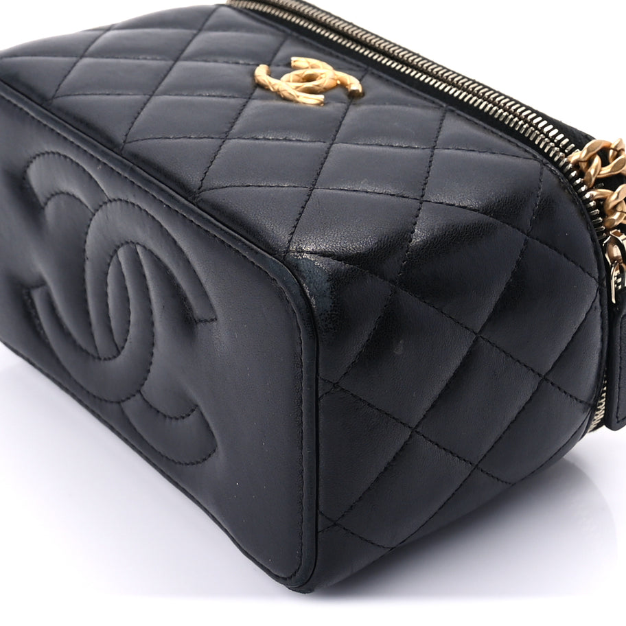 Chanel Lambskin Quilted Pearl Crush Small Vanity Case With Chain Black Image 8
