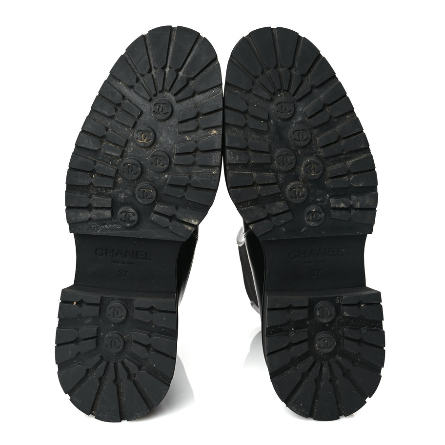 Chanel Calfskin Patent Cap Toe Ankle Boots 37 Black Image 5