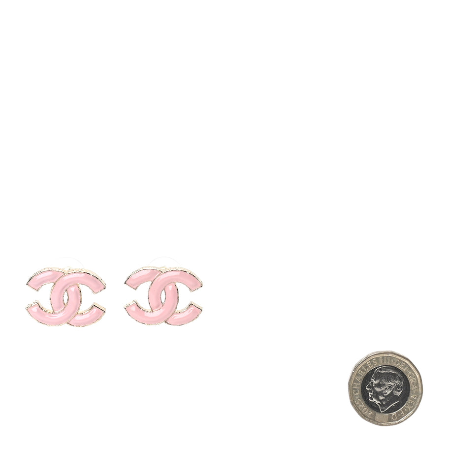 Chanel Metal Enamel CC Earring Pink Gold Image 2