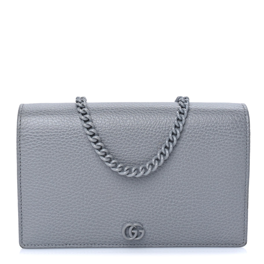 Gucci GUCCI Dollar Calfskin Enamel Monochrome Mini GG Marmont Chain Wallet Deep Grey Deep Grey Image 1
