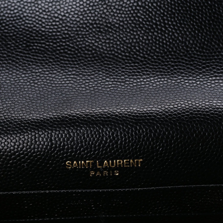 Saint Laurent Grain De Poudre Matelasse Chevron Monogram Envelope Chain Wallet Black Image 4