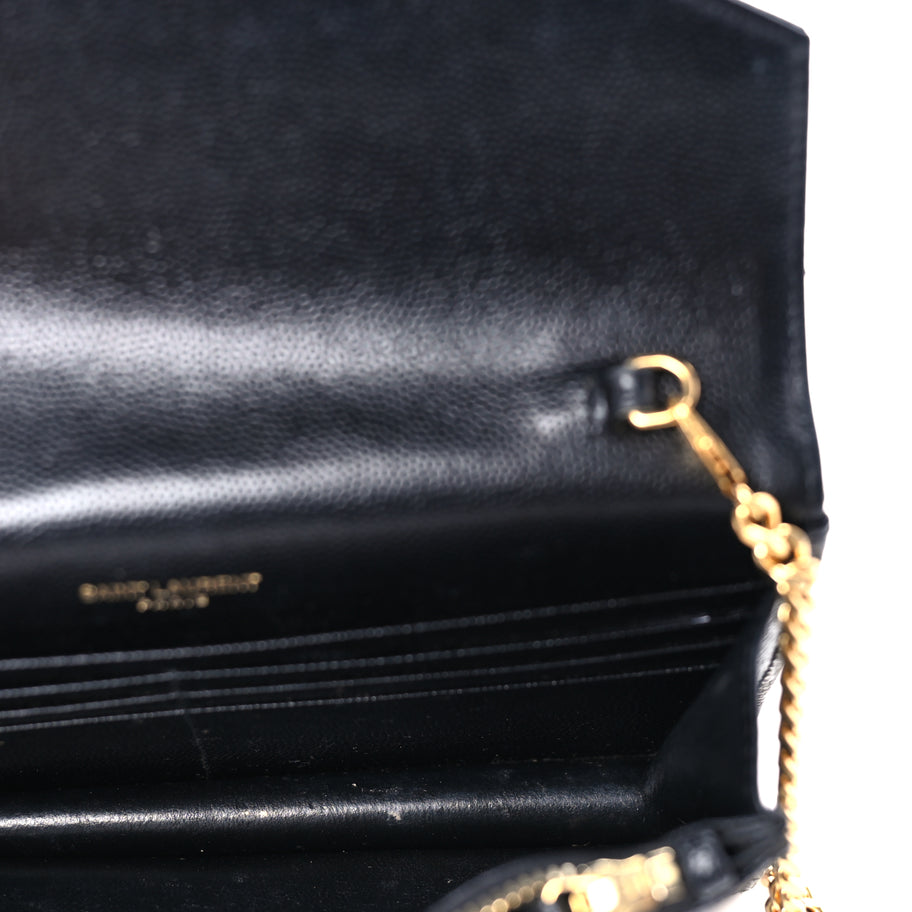 Saint Laurent Grain De Poudre Matelasse Chevron Monogram Envelope Chain Wallet Black Image 5