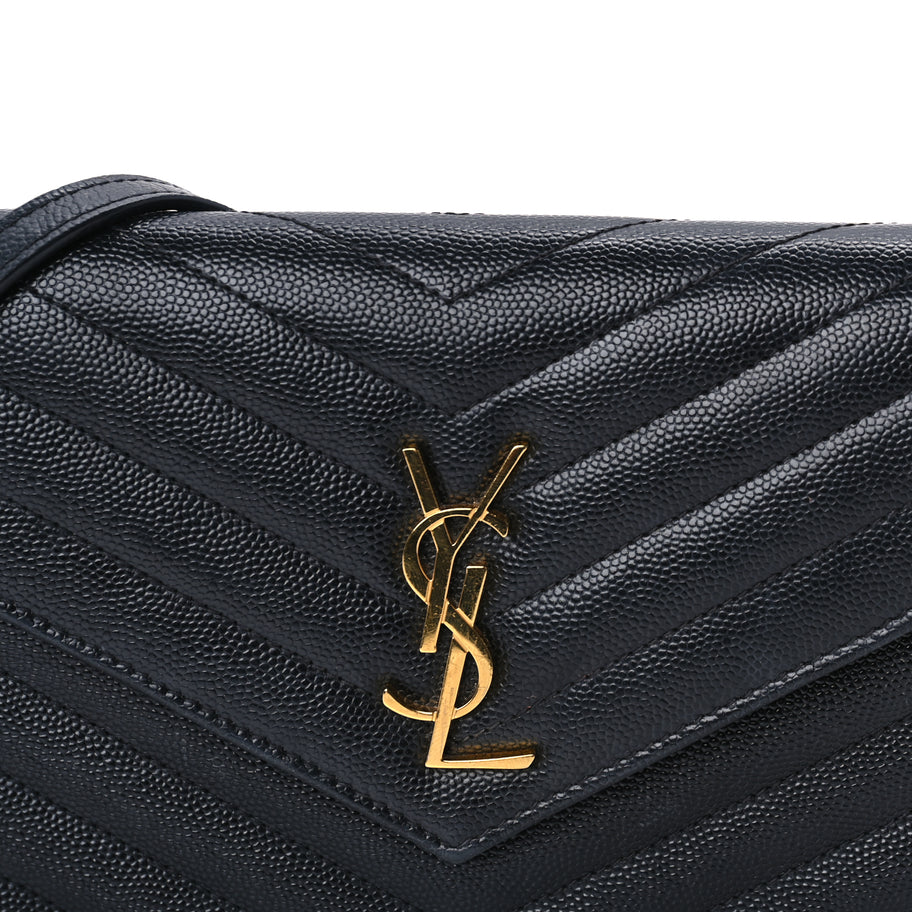 Saint Laurent Grain De Poudre Matelasse Chevron Monogram Envelope Chain Wallet Black Image 6