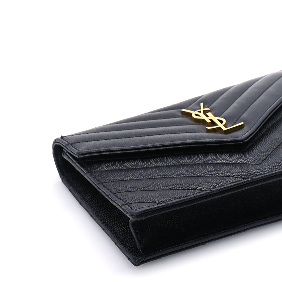 Saint Laurent Grain De Poudre Matelasse Chevron Monogram Envelope Chain Wallet Black Image 7