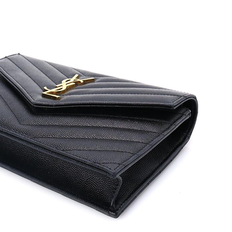 Saint Laurent Grain De Poudre Matelasse Chevron Monogram Envelope Chain Wallet Black Image 8