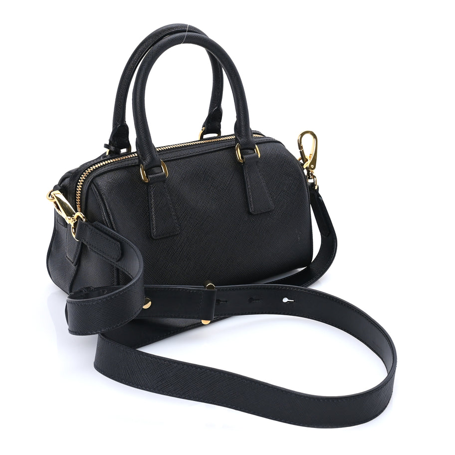 Prada Saffiano Lux Mini Convertible Bowler  Black Image 2