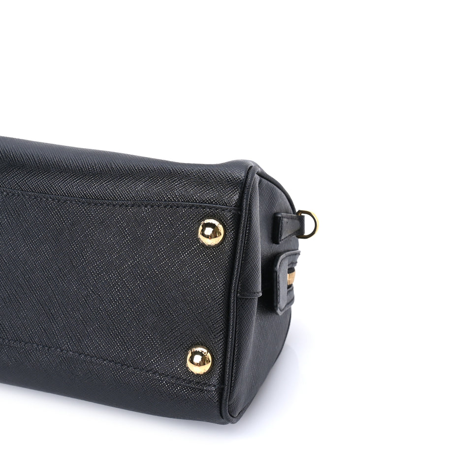 Prada Saffiano Lux Mini Convertible Bowler  Black Image 8